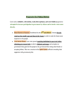 United States History Progressive Era Political Reform