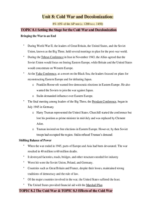 AP World History Unit 8 Cold War and Decolonization