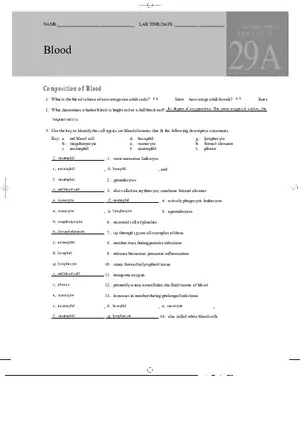 Blood Review Sheet Answers