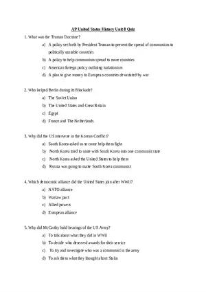 AP United States History Unit 8 Quiz