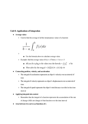 AP Calculus BC Unit 8 Applications of Integration