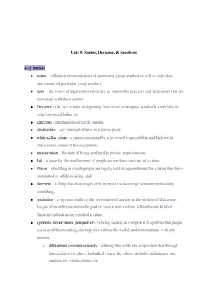 Sociology Unit 4 Norms, Deviance & Sanctions