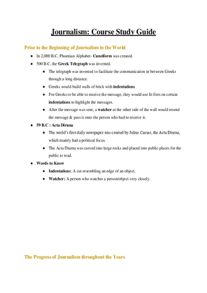 Journalism Course Study Guide