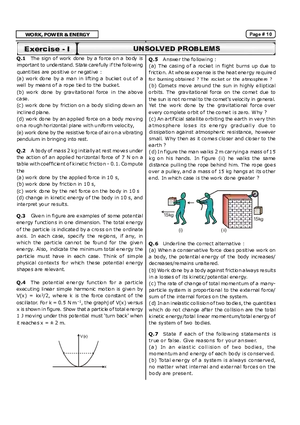 Work, Power & Energy Exercise - I