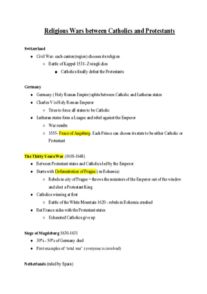 European History Religious Wars Between Catholics and Protestants
