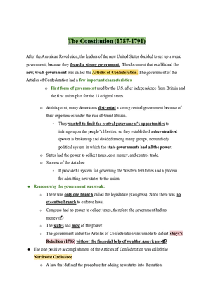 United States History The Constitution (1787-1791)