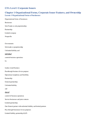 CFA Level 1 Corporate Issuers