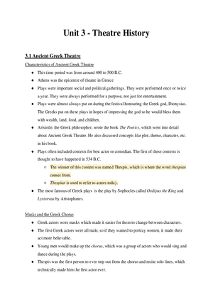 Drama & Theatre Unit 3 - Theatre History