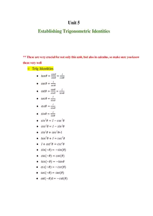 Unit 5 Establishing Trigonometric Identities