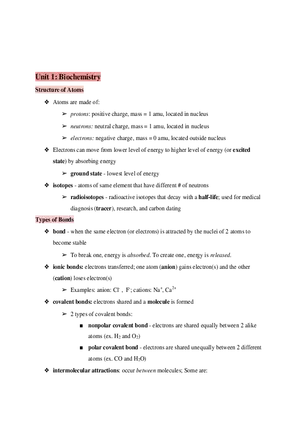 Test Guide Unit 1 Biochemistry