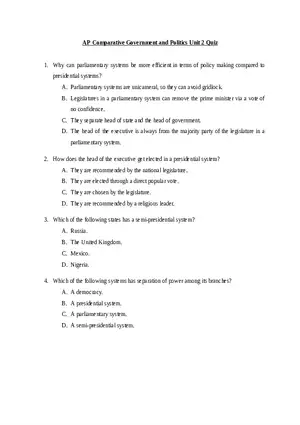 AP Comparative Government and Politics Unit 2 Quiz