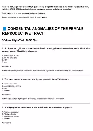 Congenital Anomalies Of The Female Reproductive Tract Quiz