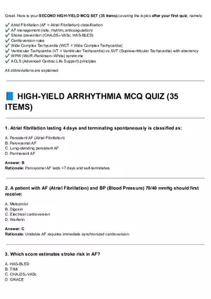High-yield Arrhythmia Mcq Quiz