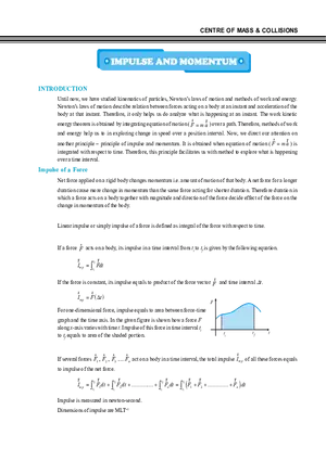 Centre of Mass & Collisions Impulse and Momentum