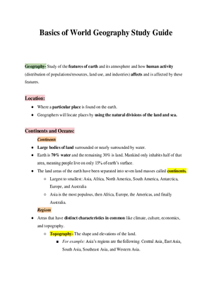 Basics of World Geography Study Guide