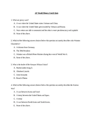 AP World History Unit 8 Quiz