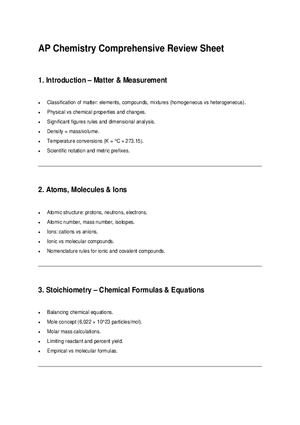 AP Chemistry Comprehensive Review Sheet