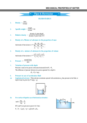 Tips & Formulas Fluid Statics