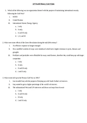 AP World History Unit 9 Quiz