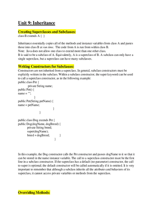 AP Computer Science A   Unit 9 Inheritance