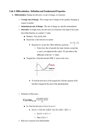 AP Calculus BC Unit 2 Differentiation-Definition and Fundamental Properties