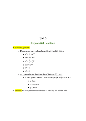 Unit 3 Exponential Functions