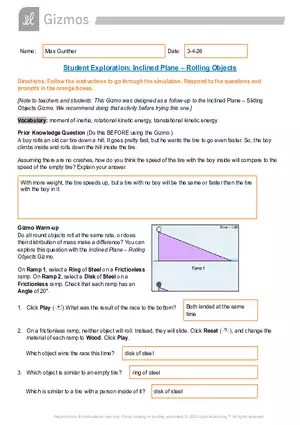Gizmo Inclined Plane - Rolling Objects