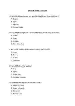 AP World History Unit 7 Quiz