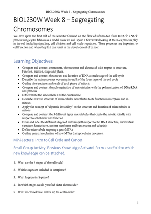Week 8 - Segregating Chromosomes