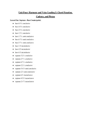 AP Music Theory Unit 4 Harmony and Voice Leading I