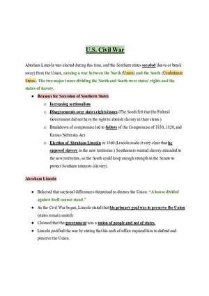 United States History U.S. Civil War