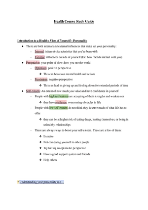 Health Course Study Guide