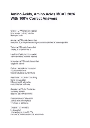 Amino Acids,Amino Acid MCAT 2026 With 100% Correct Answers