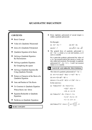 Quadratic Equation Notes