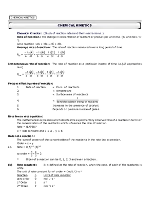 Chemical Kinetics Notes