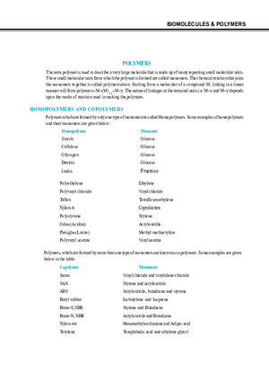 Biomolecules & Polymers Polymers