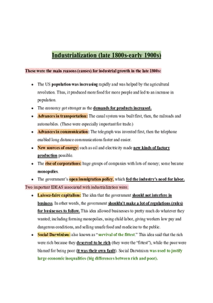 United States History Industrialization (Late 1800s-Early 1900s)