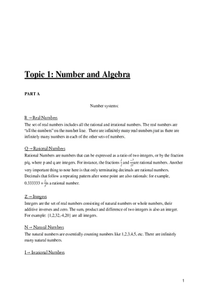 Topic 1 Number and Algebra