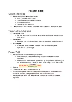 Percent Yield Notes Chemistry