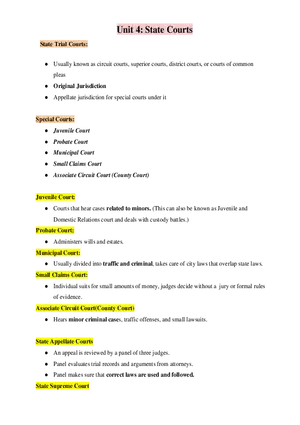 Business and American Law Unit 4 State Courts