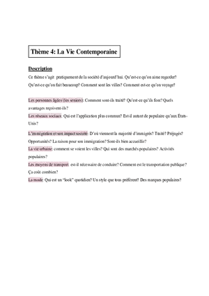 AP French Study Guide Thème 4 La Vie Contemporaine