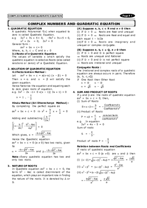 Complex Number and Quadratic Equation Notes