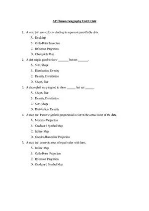 AP Human Geography Unit 1 Quiz