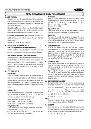 Set, Relations and Functions Notes