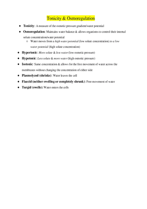 AP Biology Tonicity & Osmoregulation