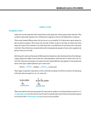 Biomolecules & Polymers Amino Acids