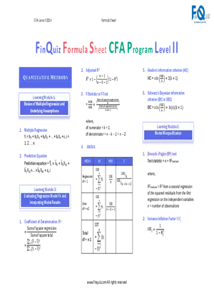 CFA L2 Formula Cheat Sheet