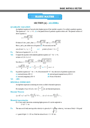 Basic Maths Section [A] Algebra