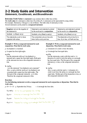 2-2 Study Guide and Intervention