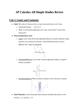 AP Calculus Unit 1 Limits and Continuity